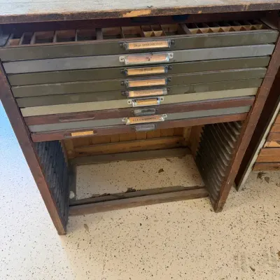 Hamilton Printing Press Tray Shelf With Hamilton And Other Printing Press Trays