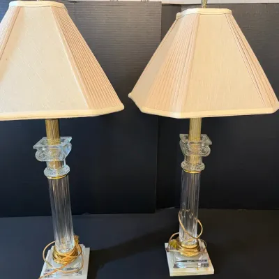 Two Glass And Gold Tone Lamps