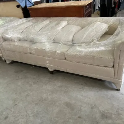 Cream Upholstered, Three Cushion Sofa With Accent Pillows #1 