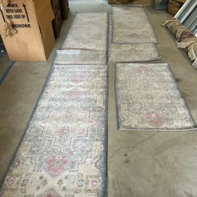 Set Of Six Vintage Inspired, Distressed Persian Style Rugs