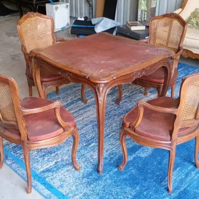 Louis XV Style Gouffé Card Table & Cane-back chairs