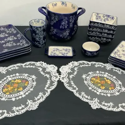 Temptations By Tara Floral Lace Blue 16 Pc Set