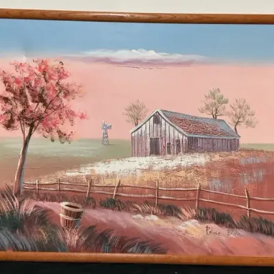 Framed Painting Of Barn Scene