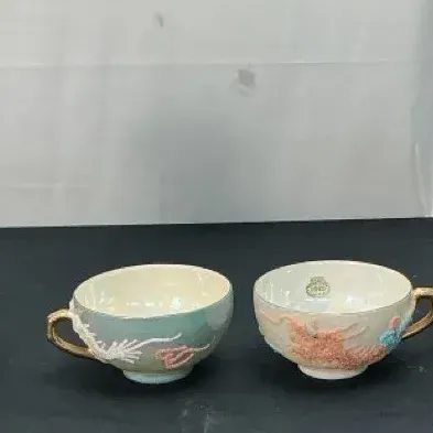 Moriage Dragonware Teacups & Elephant Bookends