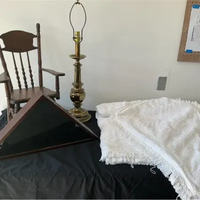 Queen Quilted Blank And Pillow Cases, Wooden Child Rocker, & More