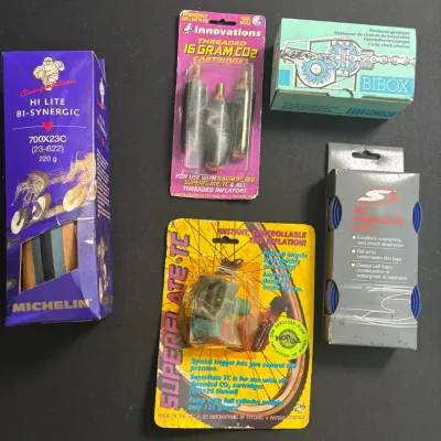 Vintage/New Old Stock Bicycle Accessories Lot – Michelin Tire, CO2 Inflator & Cartridges, Chain Clea