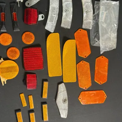 Large Vintage Bicycle Reflector Lot – Red Amber Orange White Reflectors Mounting Hardware