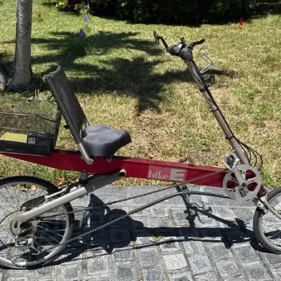 BikeE Recumbent Bicycle with Rear Suspension, Basket & Documentation