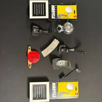 Vintage Bicycle Accessories Lot – 2 Micycle Mirrors, Bell & Reflectors