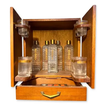 Mid-Century Karoff Mini Liquor Bar - Decanters, Highball Glasses, Shot Glasses, & Accessories 
