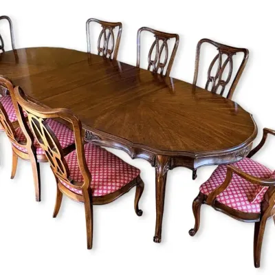 White Furniture Co. French Provincial Louis XV Style Dining Table w/ 8 Ornate Chairs