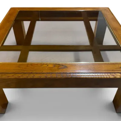 Square Oak & Glass Top Coffee Table