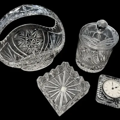 Cut Crystal Basket, Clock, Jar, & Napkin Halsey 