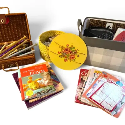 Crochet Kit, Needles, Threads, Books, Baskets, & More Crafting Supplies