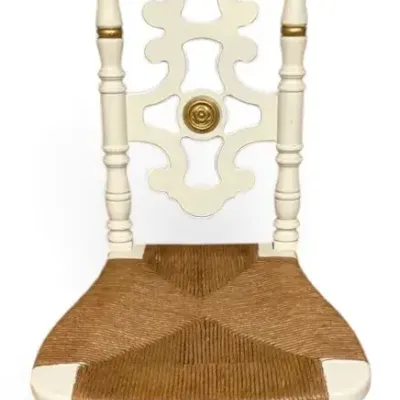 Thomasville Spanish Revival Gold & White Rosette Accented Dining Chair