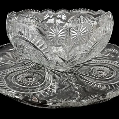 Large Cut Crystal Punch Bowl & Serving Platter
