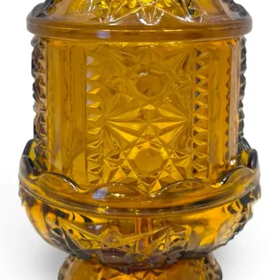 Indiana Glass Amber Stars & Bars Fairy Lamp #2