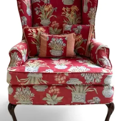 Floral Print Wingback Chair With Pillows 