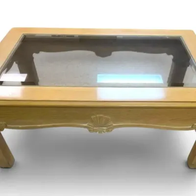 Gordon's Furniture Country French Pickled Wood Glass Top Coffee Table