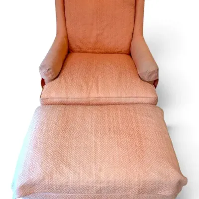 Sherrill Furniture Peach Wingback Chair & Ottoman