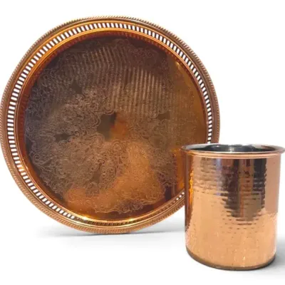 Copper Serving Tray & Utensil Crock 