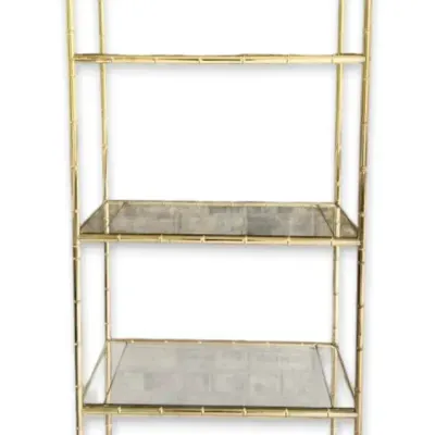 Hollywood Regency Brass & Glass Faux-Bamboo Étagère Shelf