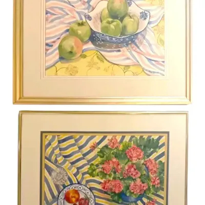 “Colors of Spring” Flowers & Fruits Pastel Watercolor Paintings, Signed by Local Artist