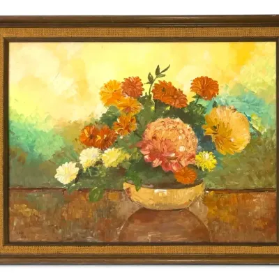 1970 Bouquet of Autumn Flowers Oil Painting, Signed by Local Artist