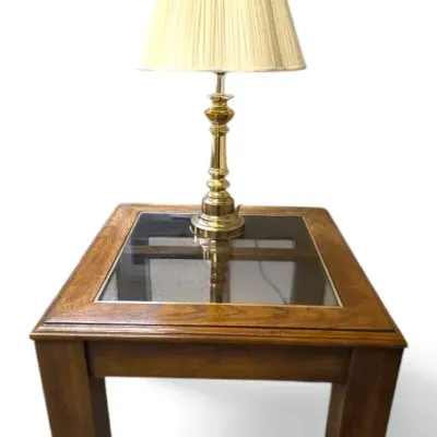 Wooden Glass Top End Table w/ Lamp