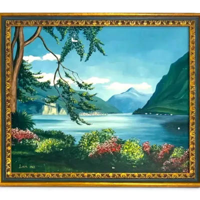 1963 Serene Alpine Lake Oil Painting, Signed by Local Artist