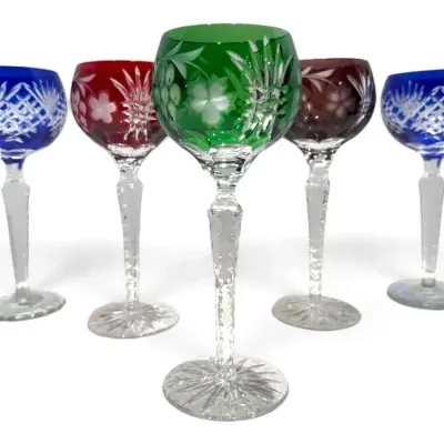 Multicolored Cut-to-Clear Crystal Wine Goblets 