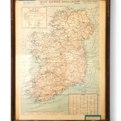 Vintage Irish Tourist Association Map in Brown Distressed Frame