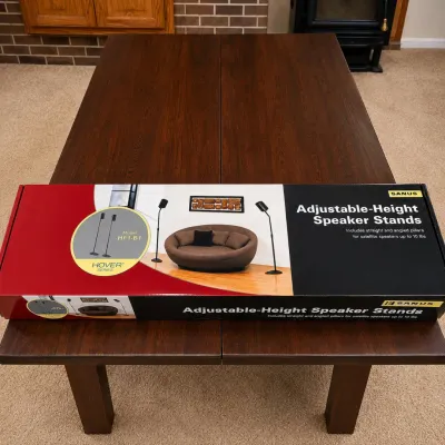 Sale Photo Thumbnail #69: The Hover Series HF1-B1 Adjustable-Height Speaker Stands by Sanus feature versatile height adjustment to perfectly position your satellite speakers. Designed to accommodate speakers up to 10 lbs, the stands include both straight and angled pillars for cus