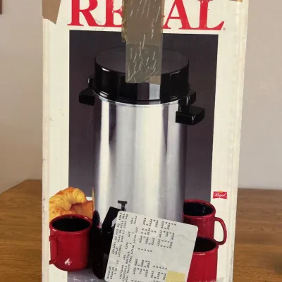 Sale Photo Thumbnail #251: The Regal K-248 Coffee Maker is designed to cater to large gatherings, making it perfect for households or small offices. Featuring a durable stainless steel construction, this coffee maker ensures long-lasting use and easy cleaning. It boasts a generous 