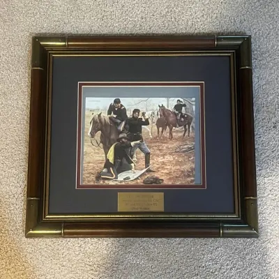 Sale Photo Thumbnail #44: Framed Don Stivers (1926–2009) “The Staff Ride” military print, originally created in 1981 in connection with the Centennial Class of the U.S. Army Command and General Staff College at Fort Leavenworth, Kansas. The image depicts mounted Army officer