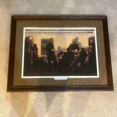 Sale Photo Thumbnail #45: Framed limited-edition lithograph by noted American military artist Don Stivers (1926–2009) titled “Stay and Fight It Out.” The work depicts Maj. Gen. George G. Meade’s Council of War on July 2, 1863 at Gettysburg, Pennsylvania, as Union commander