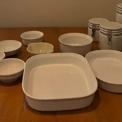 Kitchen Whites including Corningware and Johnson Brothers