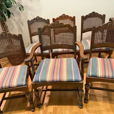 6 Vintage Cane Back Dining Room Chairs