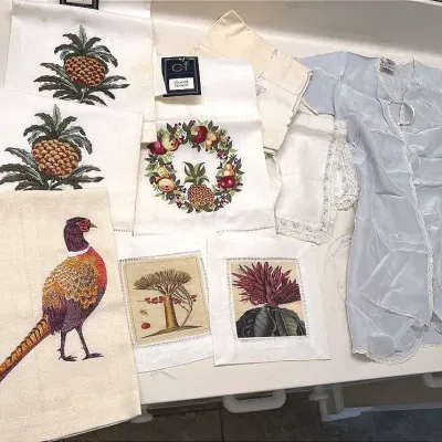 Linens, Vintage Handkerchiefs and Vintage baby Kimono