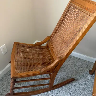 Vintage Cane And Wood Rocking Chair 