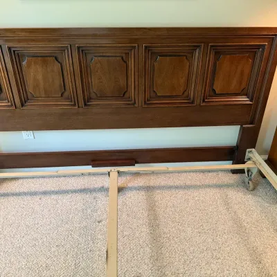 Vintage King Sized Wooden Headboard And Metal Frame