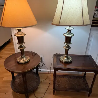 Bamboo-Like And Cane Side Tables Plus Lamps