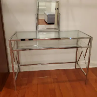 Glass And Chrome Vanity Table with Mirror- Retro Inspired 