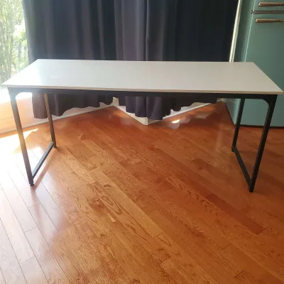 Extra Long Modern Desk- Chrome base- Creme top 