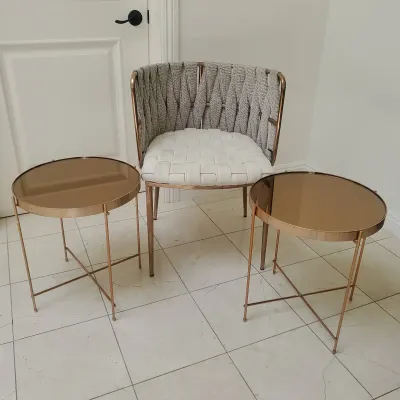 Statements By J Woven Dining Chair And Mirrored Rose Gold Side Tables