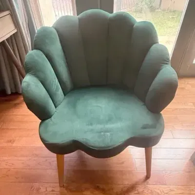Emerald Green Scalloped Barrel Modern Chair 32x26x13”