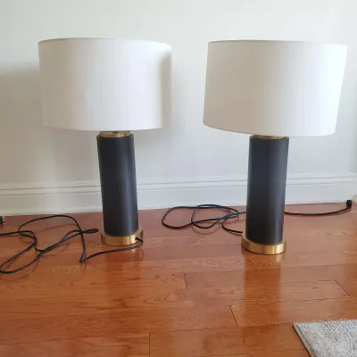 West Elm Pillar Table Lamp Pair- White shades and Black bases