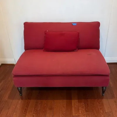 Pottery Barn -Red Armless Pillowtop Loveseat- Wood feet 