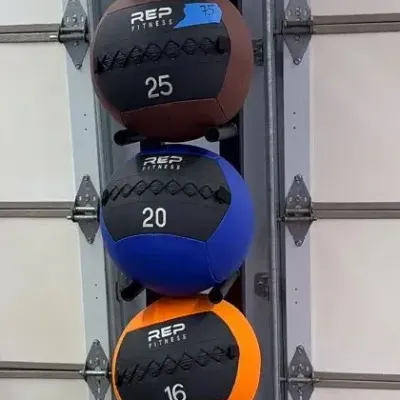 REP vertical medicine ball storage rack W five weighted fitness balls