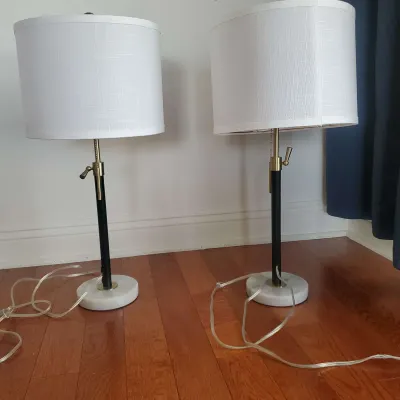 Adjustable Petite  Table Lamps with White Shades- Matching Pair 